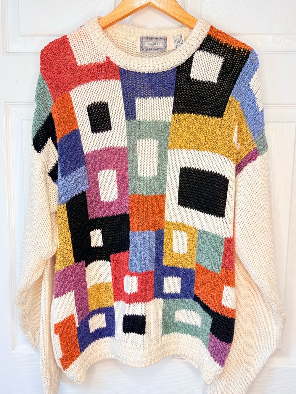 VTG 90s Men’s Concrete Sweater Multicolor Geometric Patchwork Chunky Knit Small